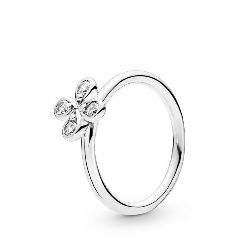 Pandora Four-petal Flower Stackable Ring - Sterling Silver/Cubic Zirconia - Canada | AG8838JQ